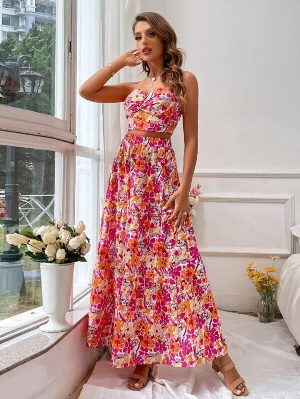 Conjunto con estampado floral Top bandeau & Falda